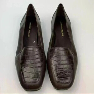 New Antonio Melani flats size 8 brown leather tortoise embossed smoking loafers